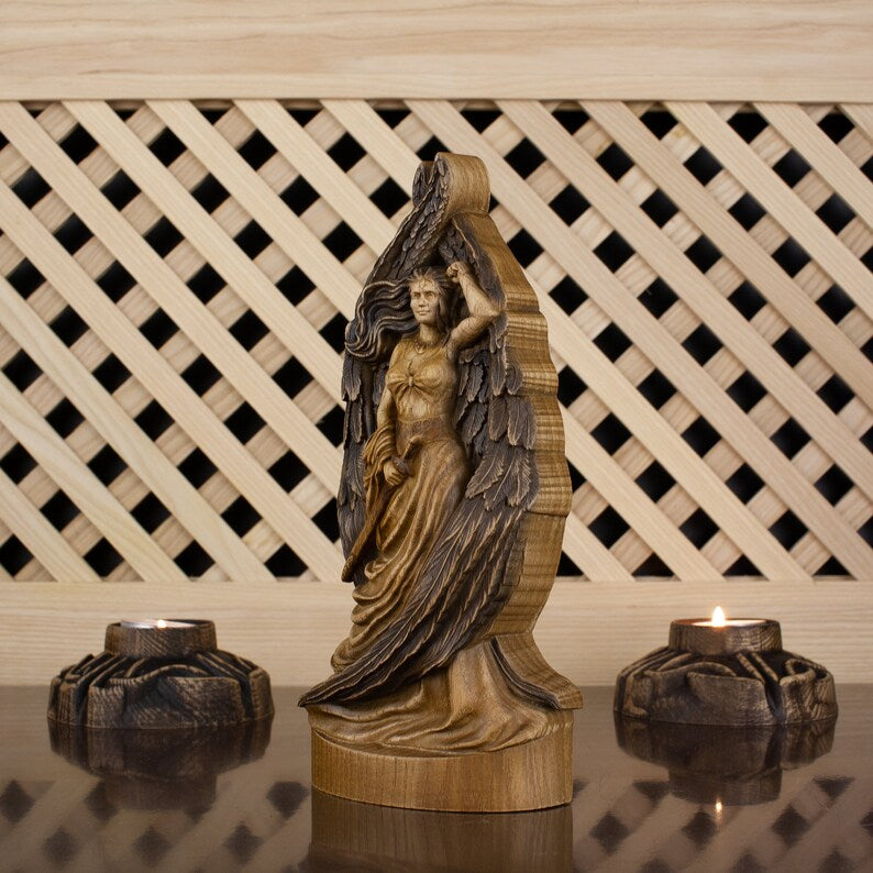 Wooden Goddess Freya Statue - Scandinavian Mythology Carved