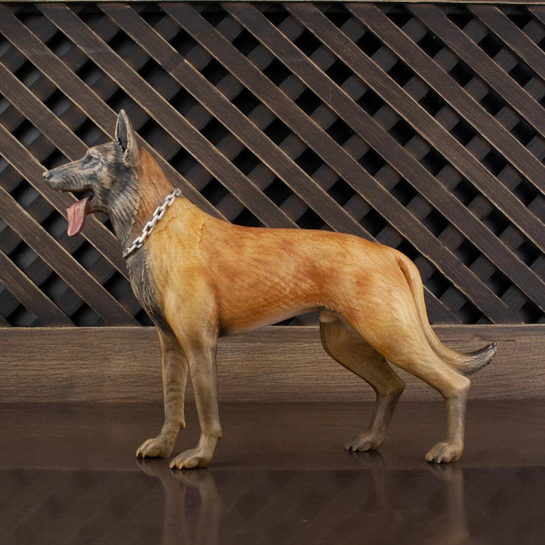 Handcrafted Wooden Malinois Statue: A Tribute to Belgian Shepherds