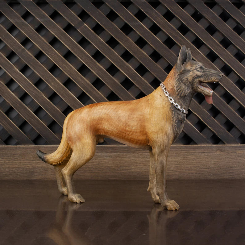 Handcrafted Wooden Malinois Statue: A Tribute to Belgian Shepherds