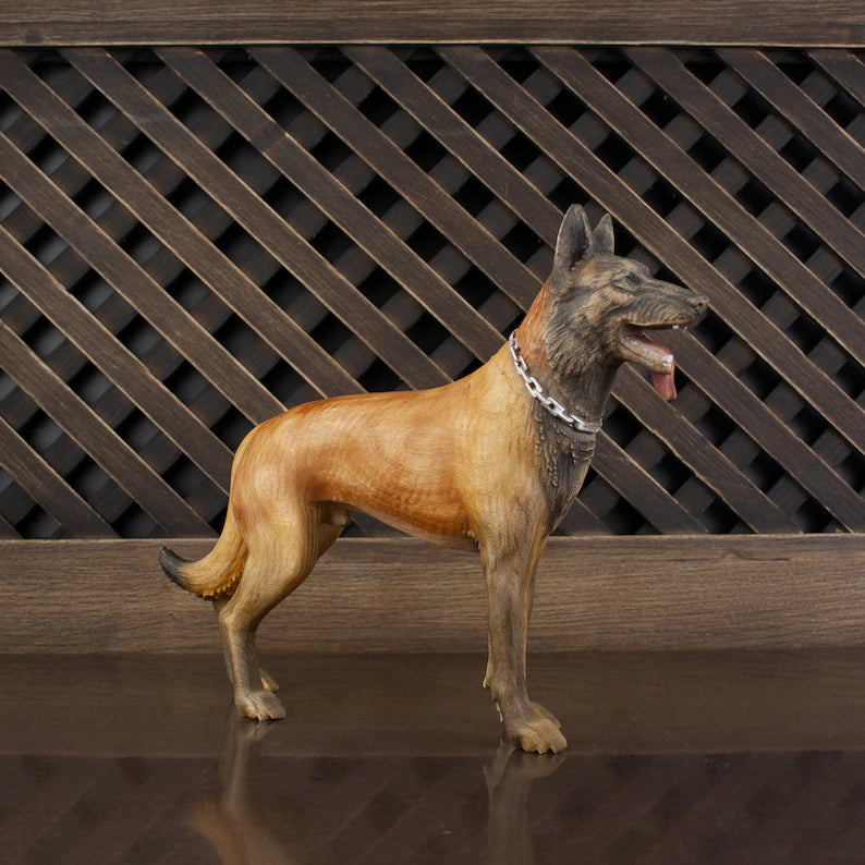 Handcrafted Wooden Malinois Statue: A Tribute to Belgian Shepherds