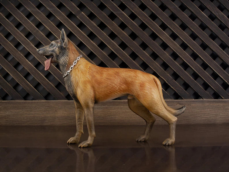 Handcrafted Wooden Malinois Statue: A Tribute to Belgian Shepherds