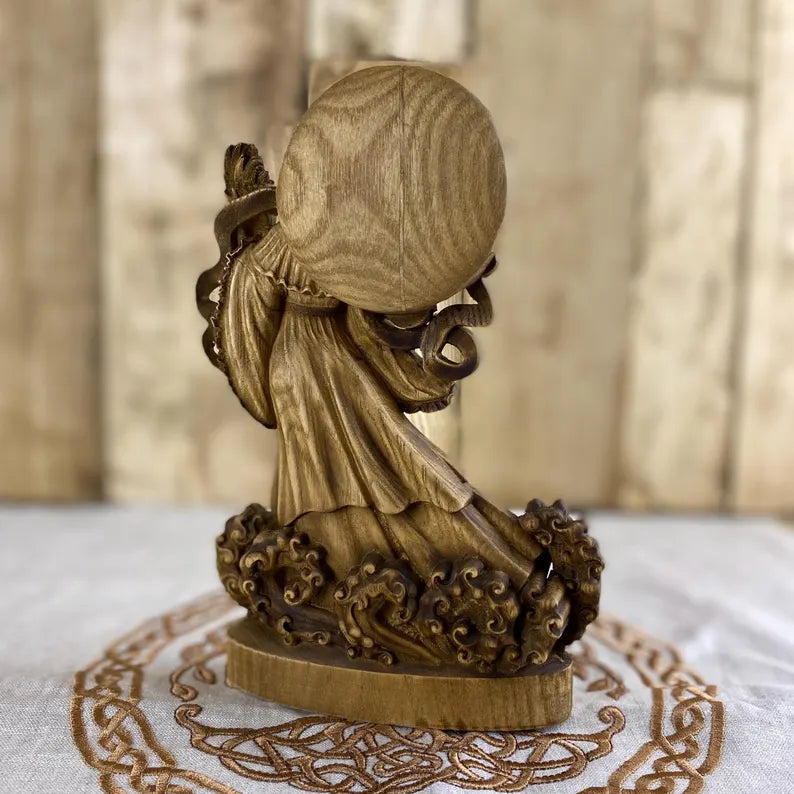 Jacheongbi Wooden Statue – Korean Goddess of Abundance, Harvest Mythology Decor