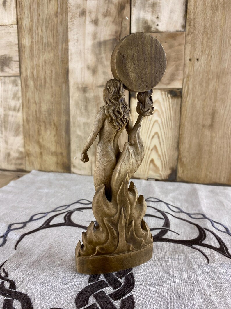 Wooden Flauros Statue with Sigil – Goetia Demon Altar Decor – Ars Goetia Spirit Sculpture