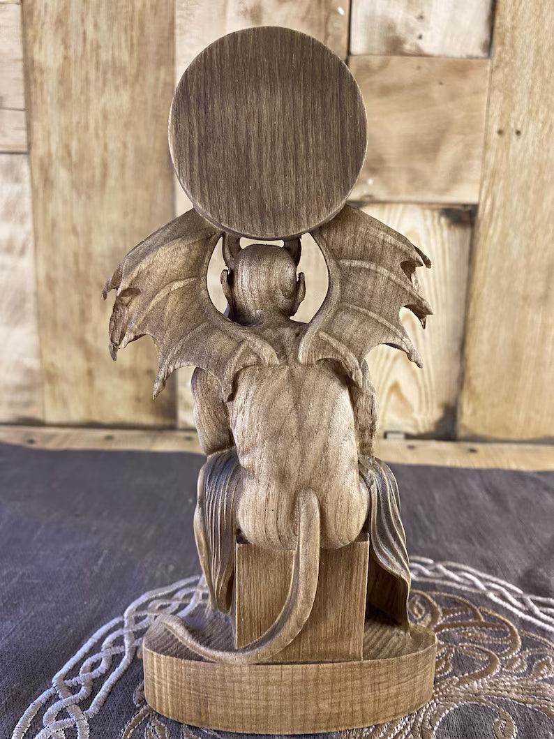 Belphegor Wooden Statue with Sigil – Ars Goetia Demon Figurine, Occult Altar Decor