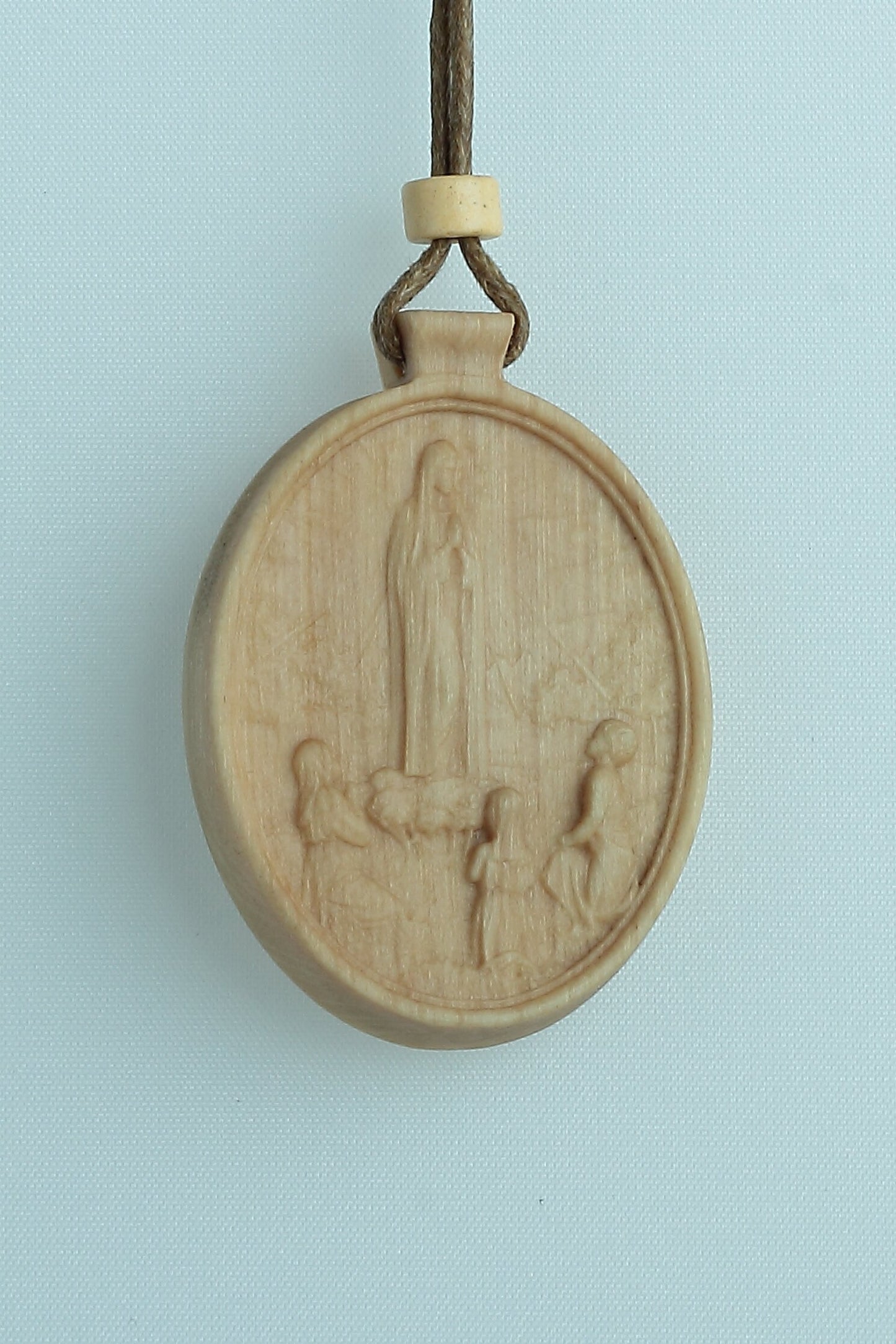 Exquisite Our Lady of Fatima Medallion Wood Necklace