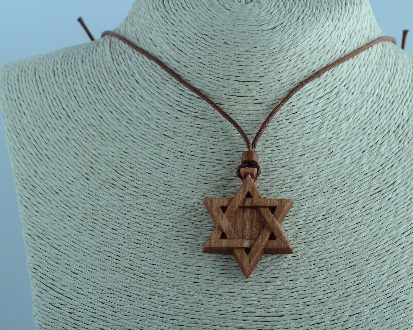 Exquisite Handcrafted Star of David Necklace in Cherry Wood
