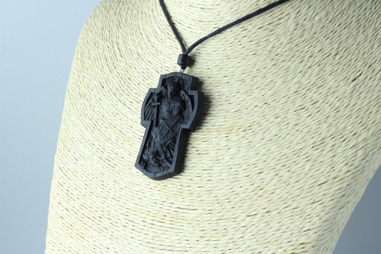 Bog Oak St. Michael Cross Necklace
