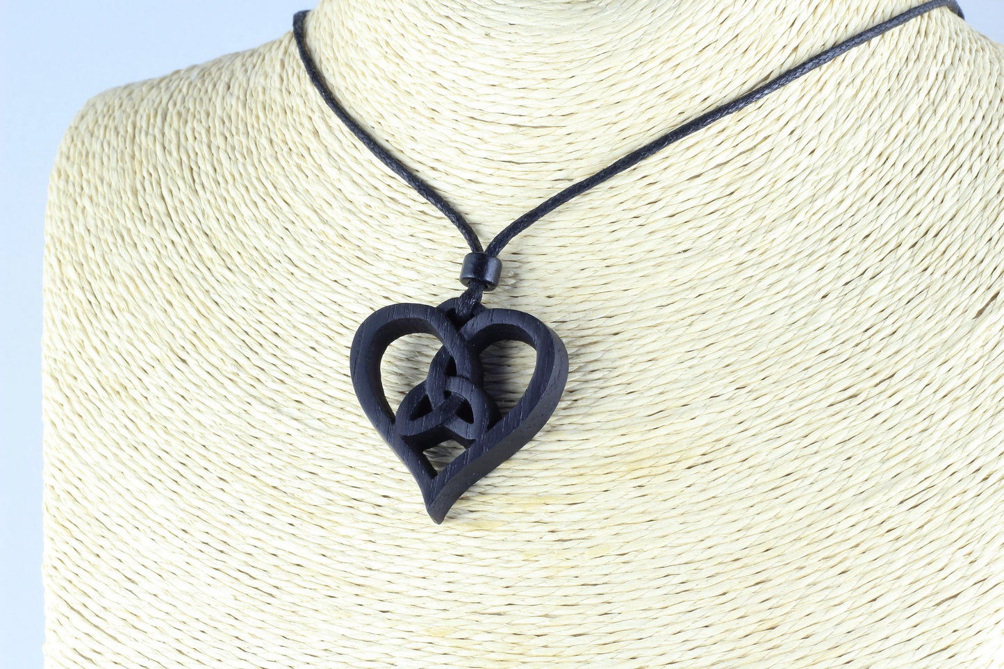 Irish Bog Oak Heart Celtic Knot Necklace