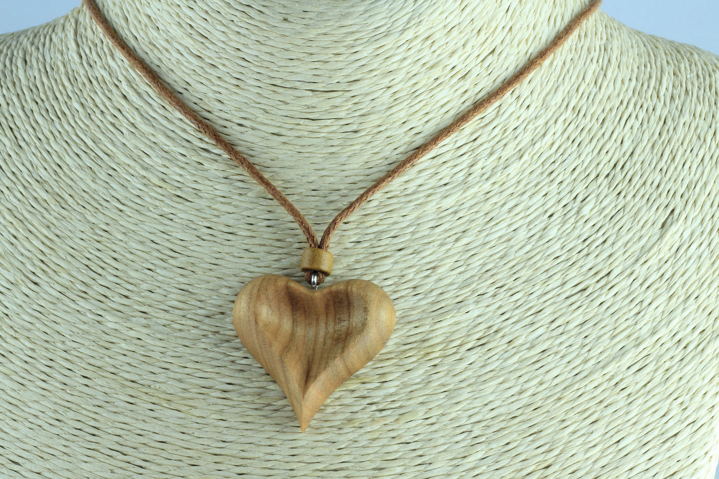 Hand-Carved Cherry Wood Heart Necklace