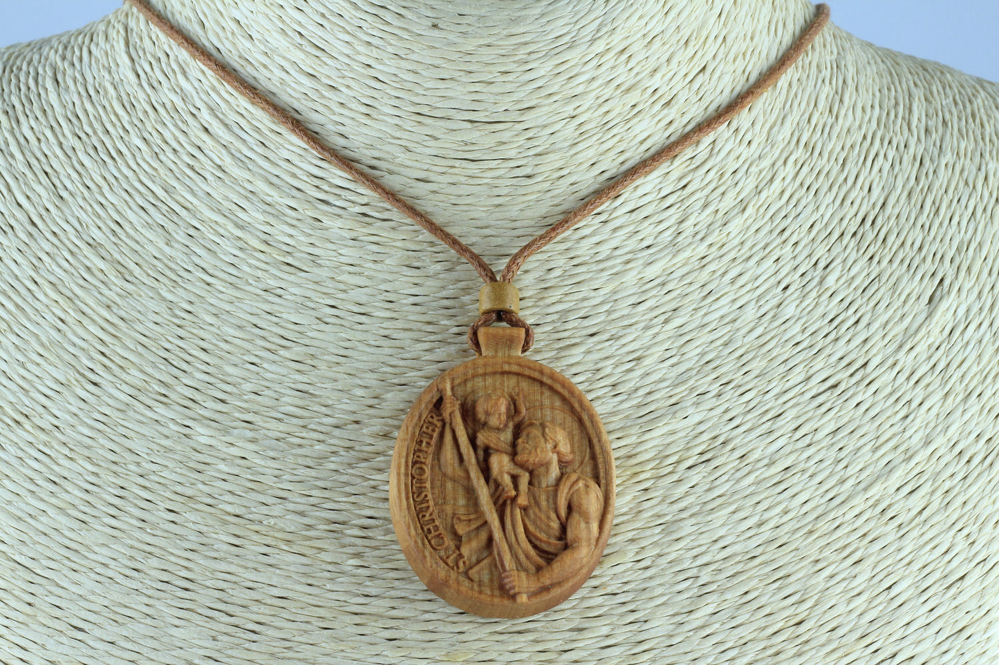 Cherry Wood St. Christopher Necklace