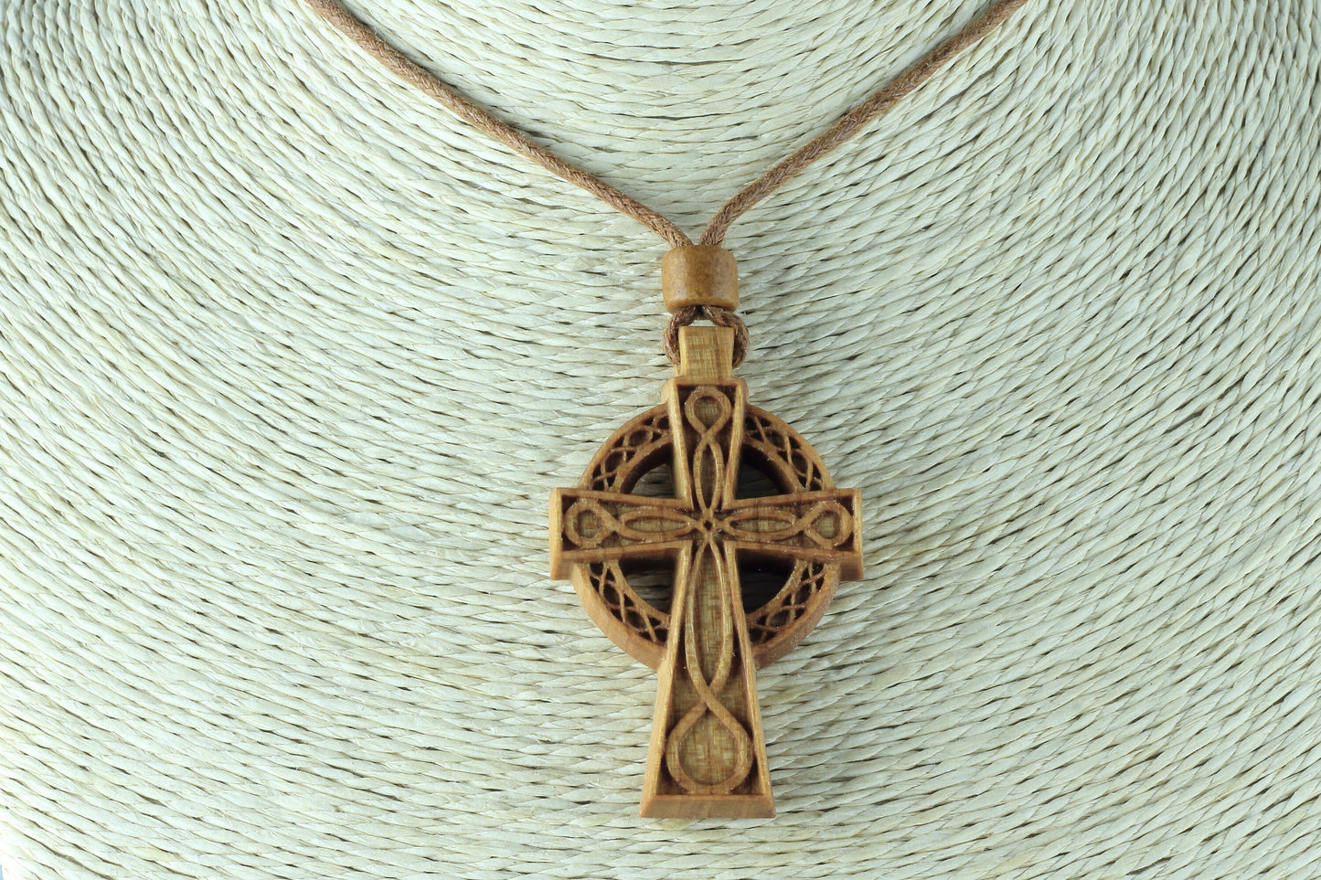 Exquisite Cherry Wood Ireland Celtic Cross Necklace
