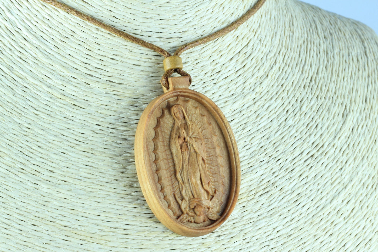 Exquisite Our Lady of Guadalupe Wood Necklace | Catholic Jewelry