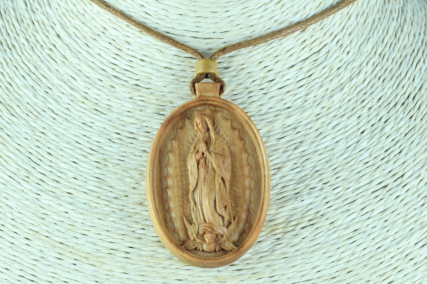 Exquisite Our Lady of Guadalupe Wood Necklace | Catholic Jewelry
