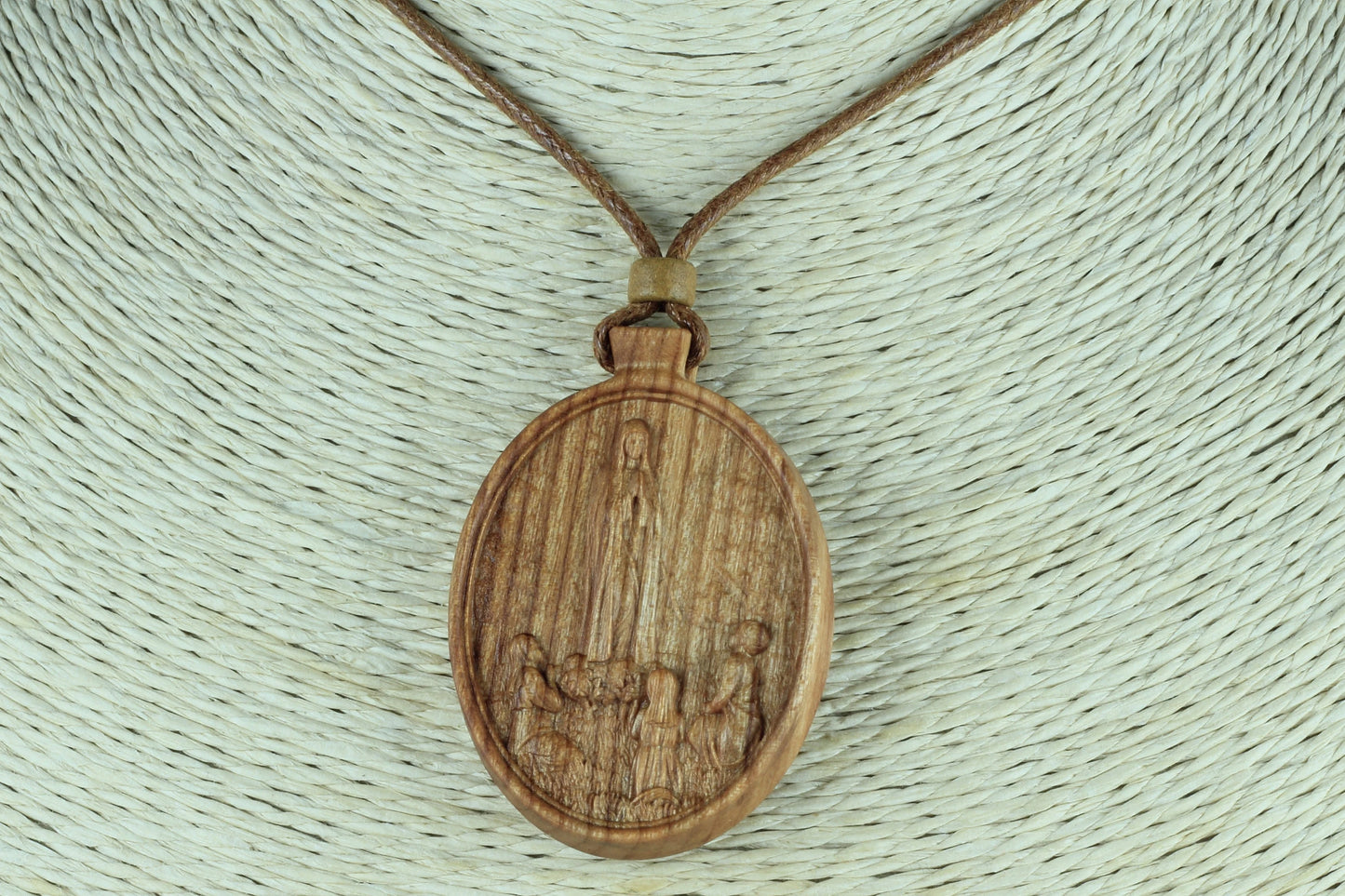 Our Lady of Fatima Medallion Wood Necklace