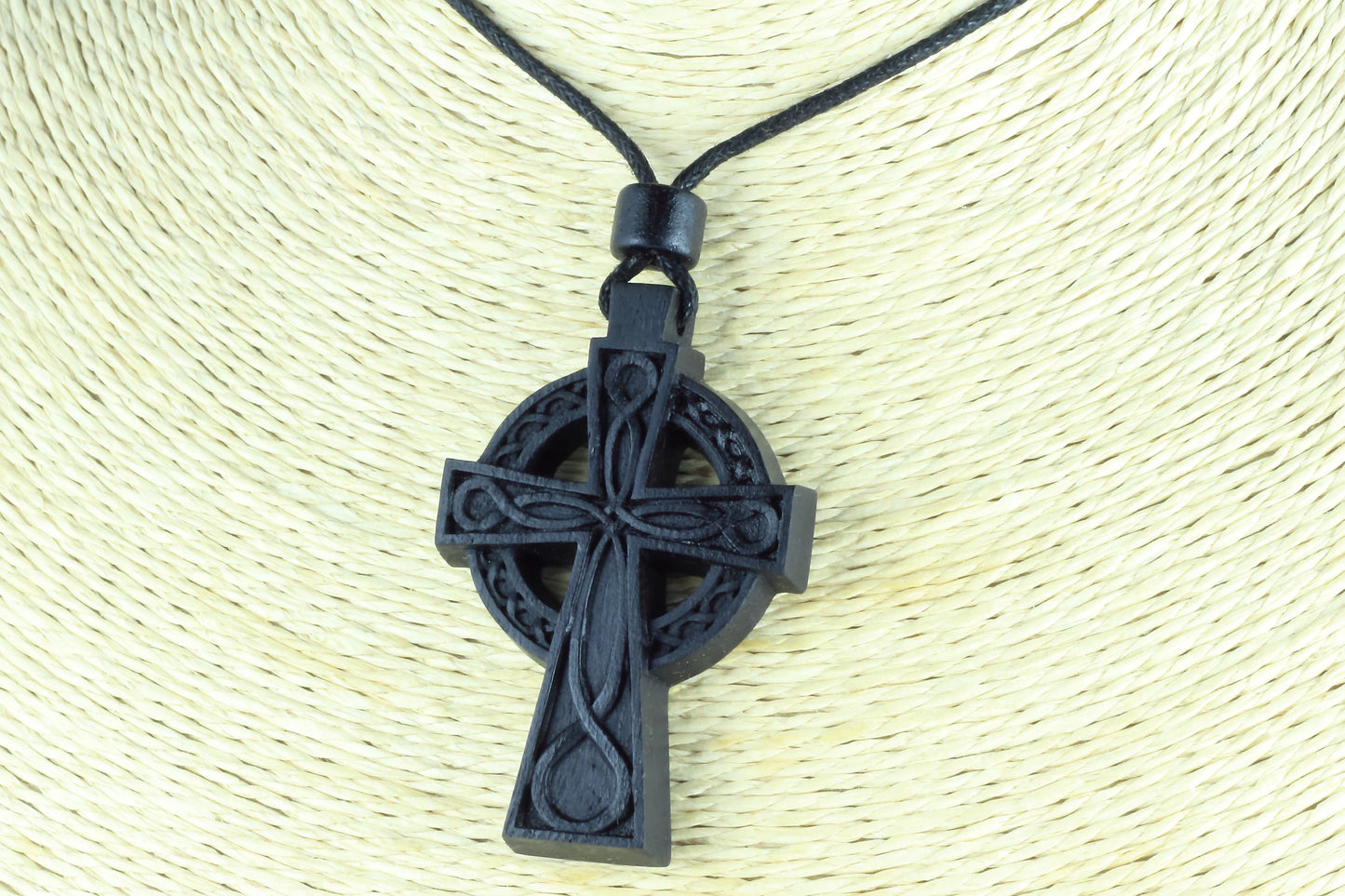 Celtic Irish Bog Oak Cross Wooden Pendant