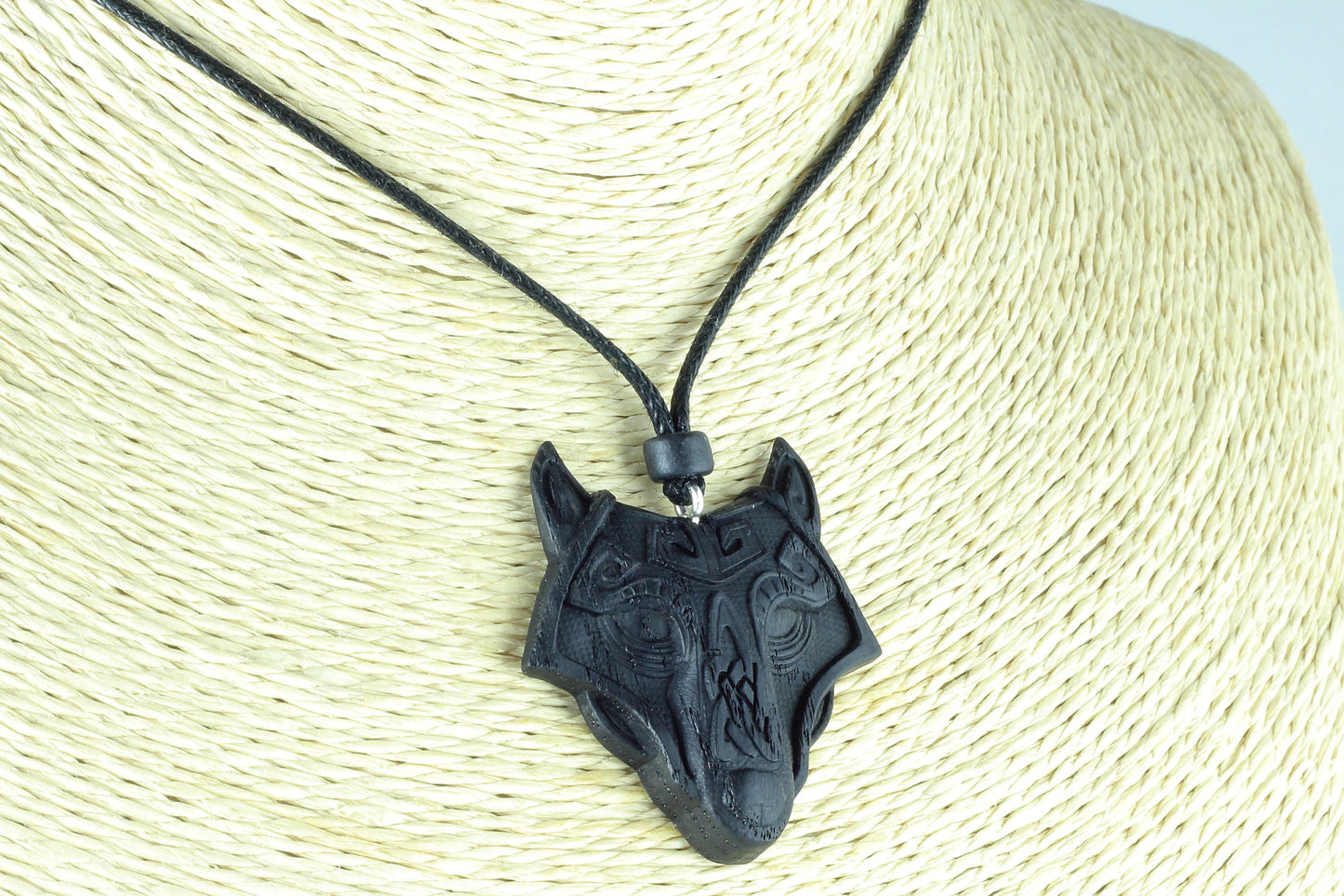 Celtic Nordic Wolf Head Bog Oak Necklace
