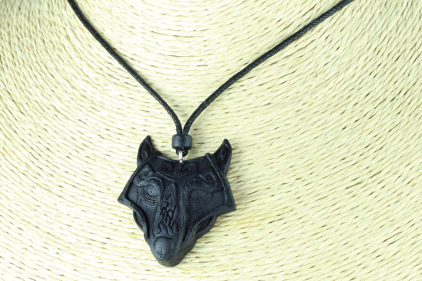 Celtic Nordic Wolf Head Bog Oak Necklace