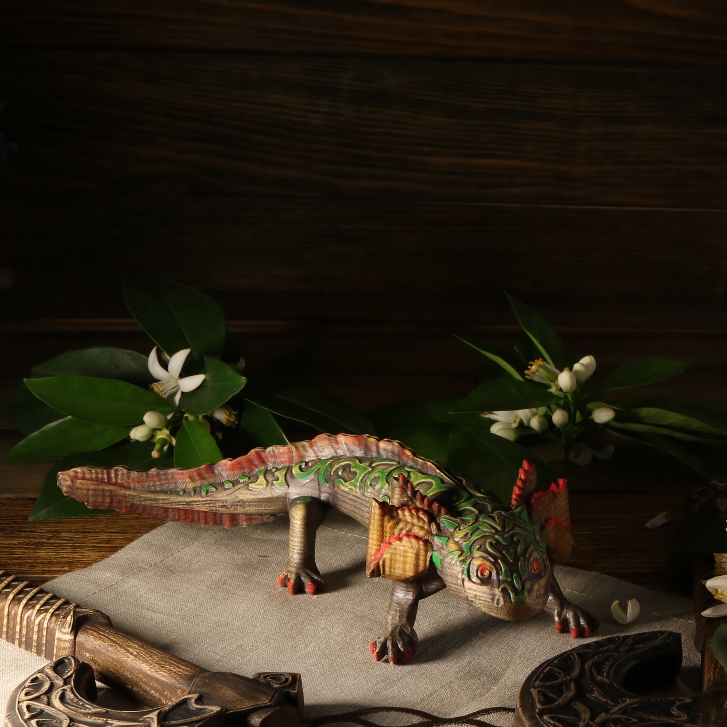 Axolotl figurine Amphibian figurine Wood carved axolotl Mexican art Colored axolotl Axolotl gift Mexican salamander Sea animal Animal statue
