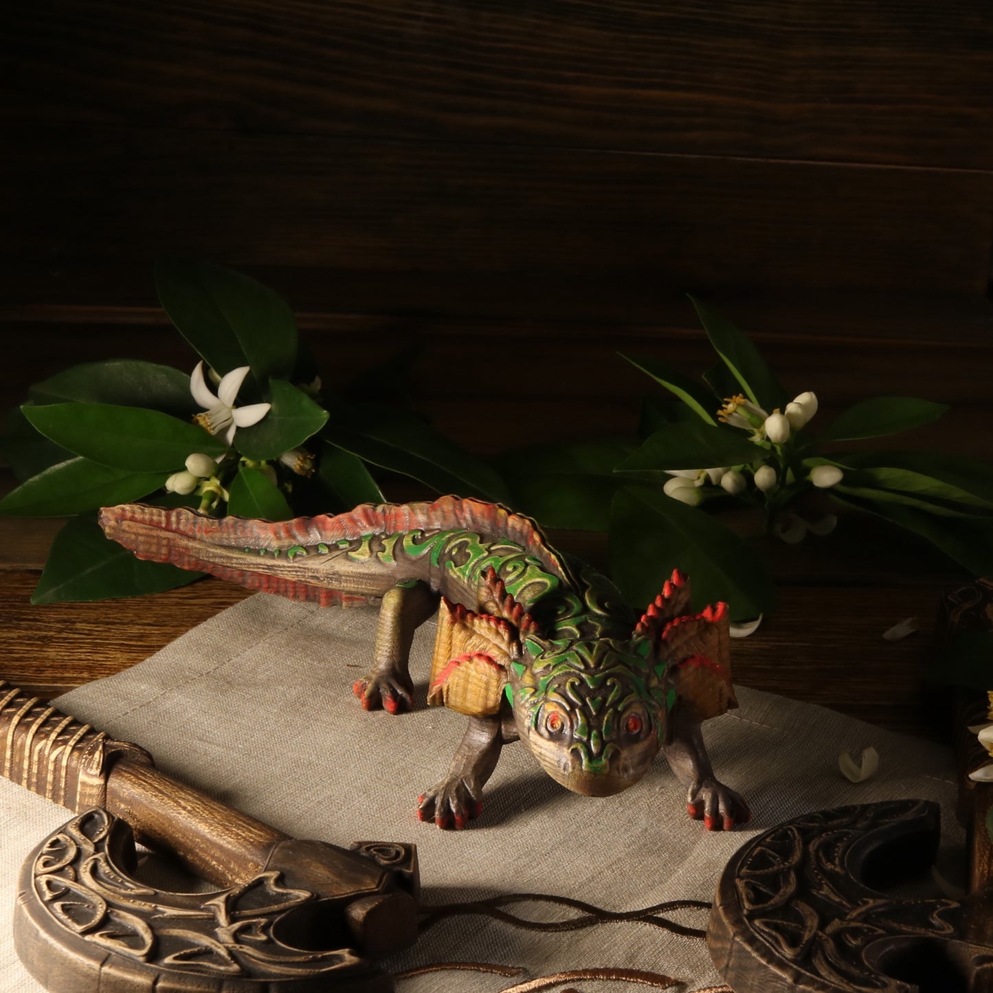 Axolotl figurine Amphibian figurine Wood carved axolotl Mexican art Colored axolotl Axolotl gift Mexican salamander Sea animal Animal statue