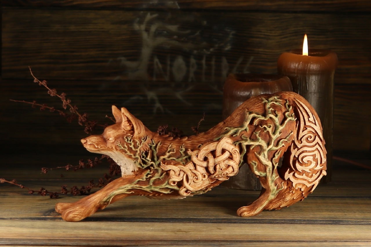 Red fox, Fox statue, Fox wood, wooden statue