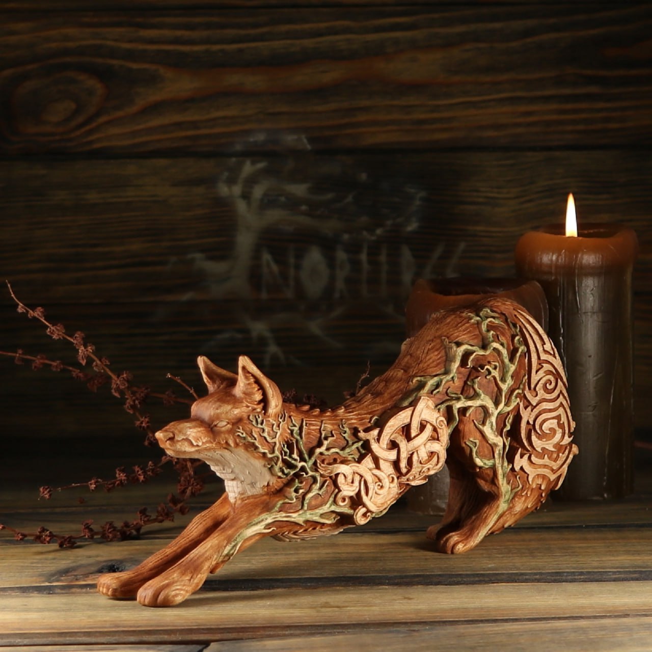 Red fox Fox statu, Fox wood Wooden statue
