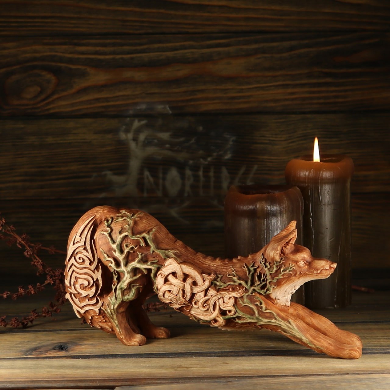 Red fox Fox statu, Fox wood Wooden statue