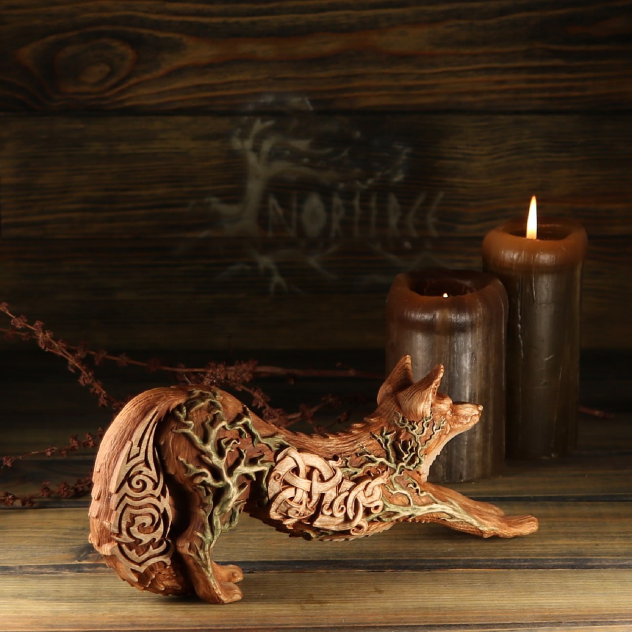 Red fox Fox statu, Fox wood Wooden statue