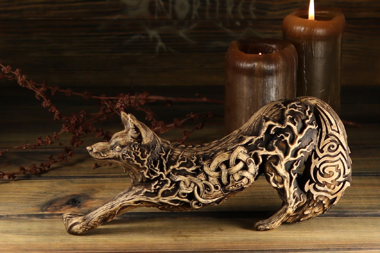 Red fox, Fox statue, Fox wood, wooden statue
