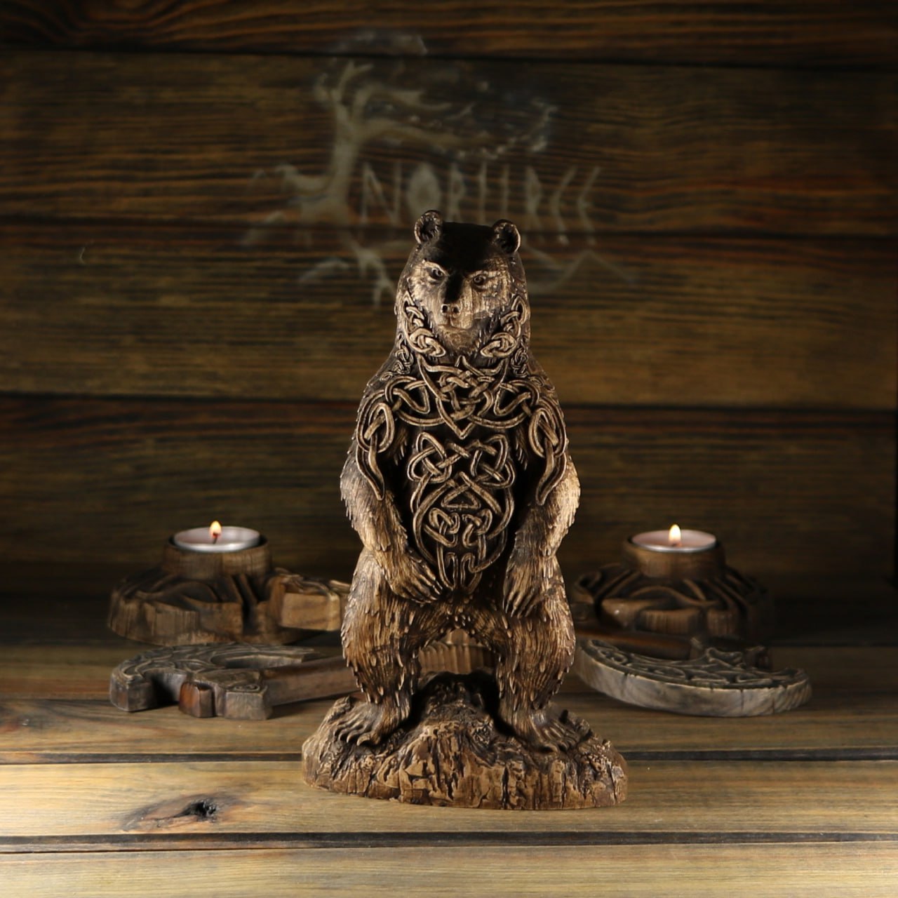 Carving Viking Bear Statue Artio - Wooden Viking Statue
