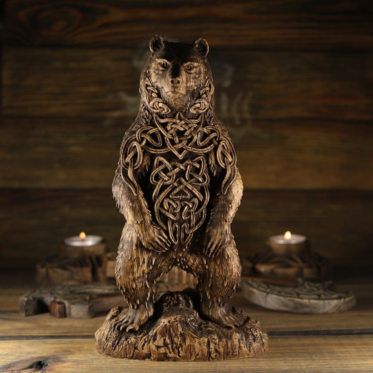 Carving Viking Bear Statue Artio - Wooden Viking Statue