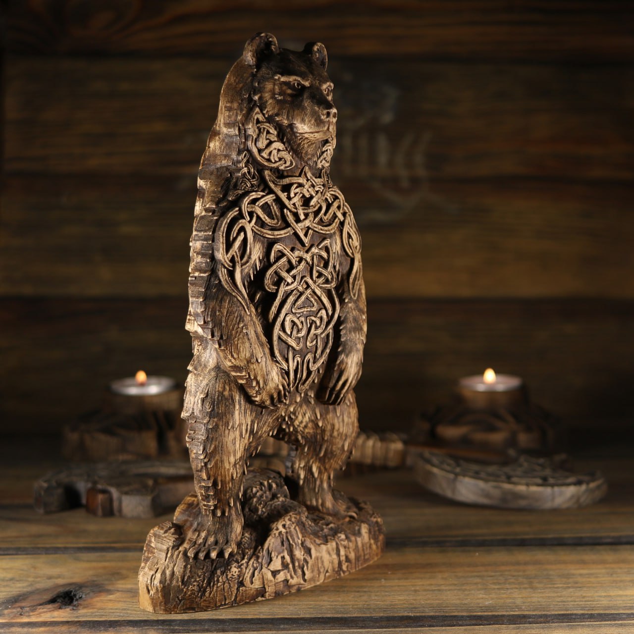 Carving Viking Bear Statue Artio - Wooden Viking Statue