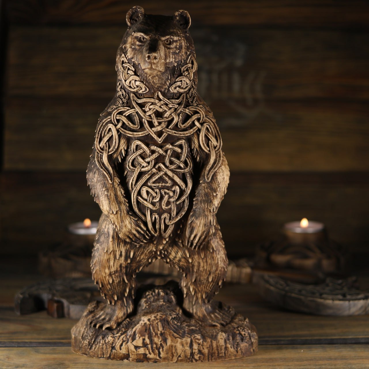 Carving Viking Bear Statue Artio - Wooden Viking Statue