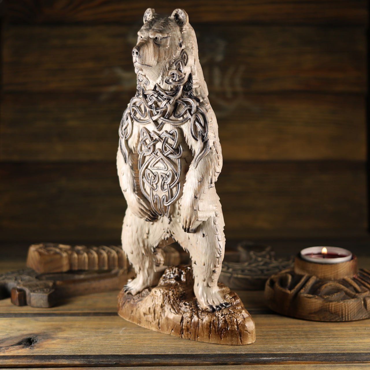Carving Viking Bear Statue Artio - Wooden Viking Statue