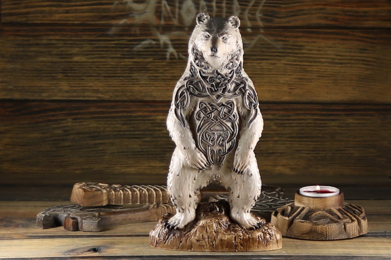 Carving Viking Bear Statue Artio - Wooden Viking Statue