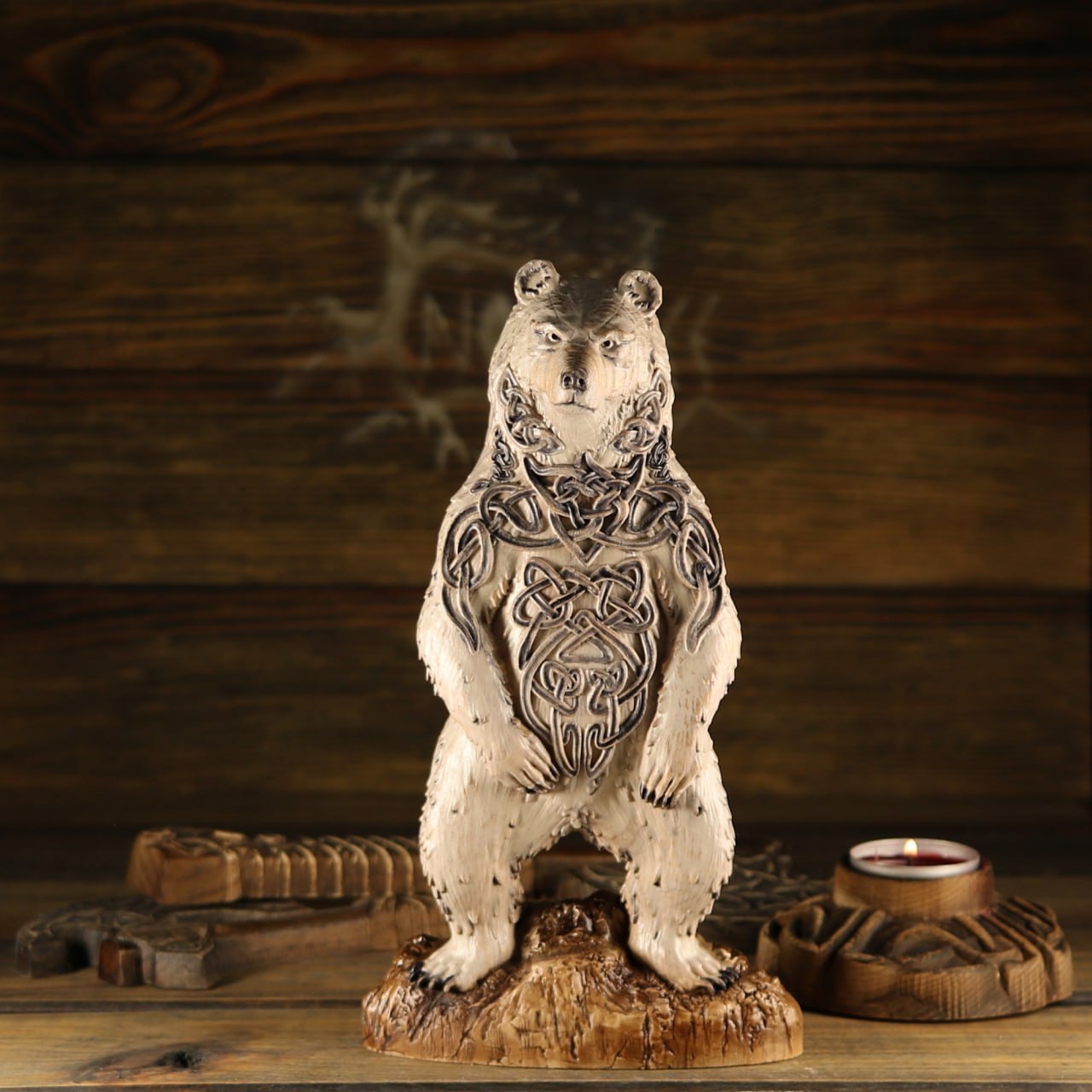 Carving Viking Bear Statue Artio - Wooden Viking Statue