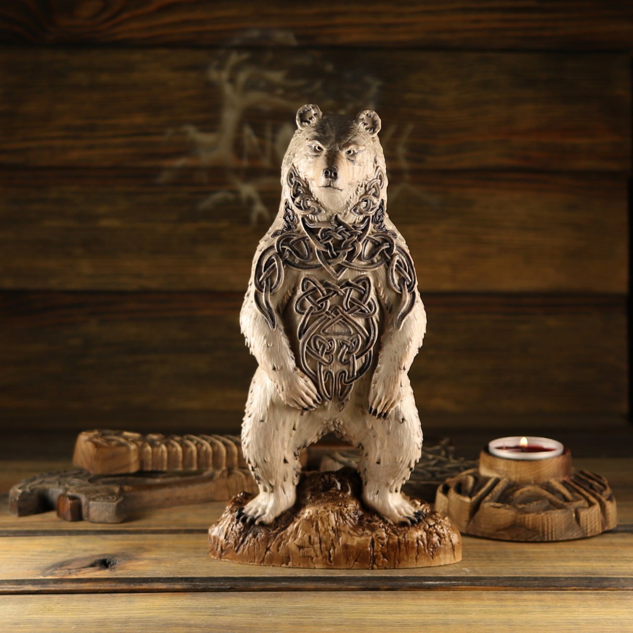 Carving Viking Bear Statue Artio - Wooden Viking Statue