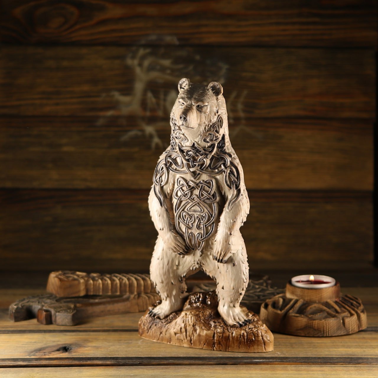 Carving Viking Bear Statue Artio - Wooden Viking Statue