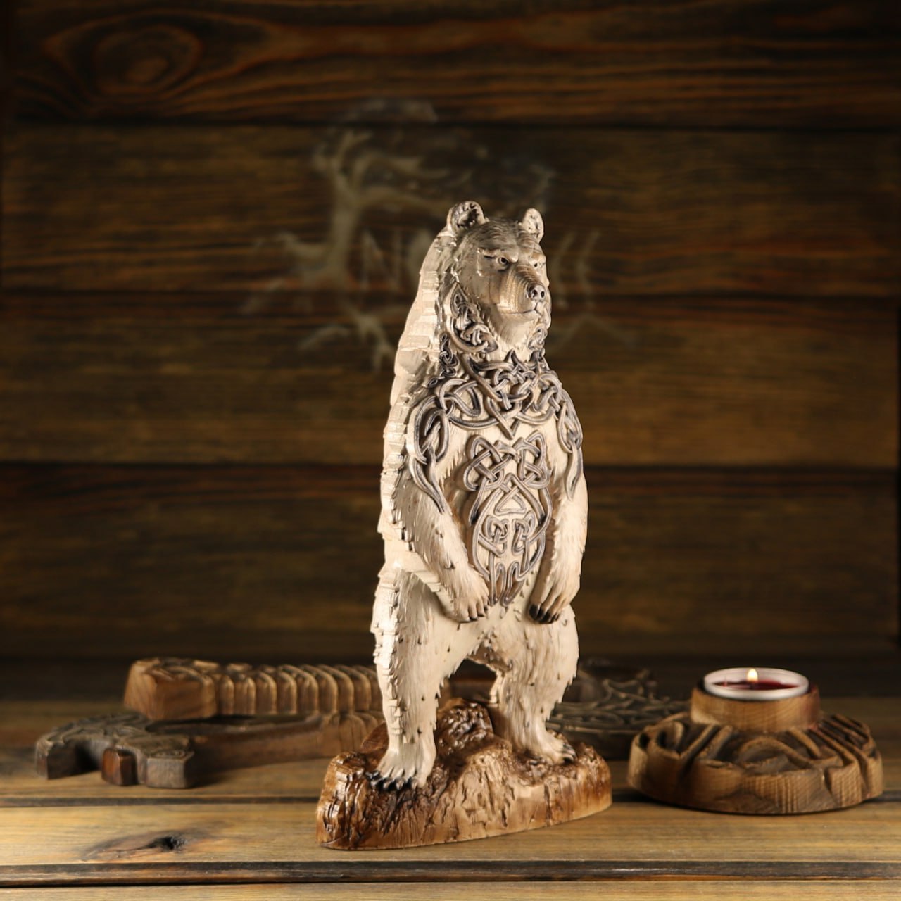 Carving Viking Bear Statue Artio - Wooden Viking Statue