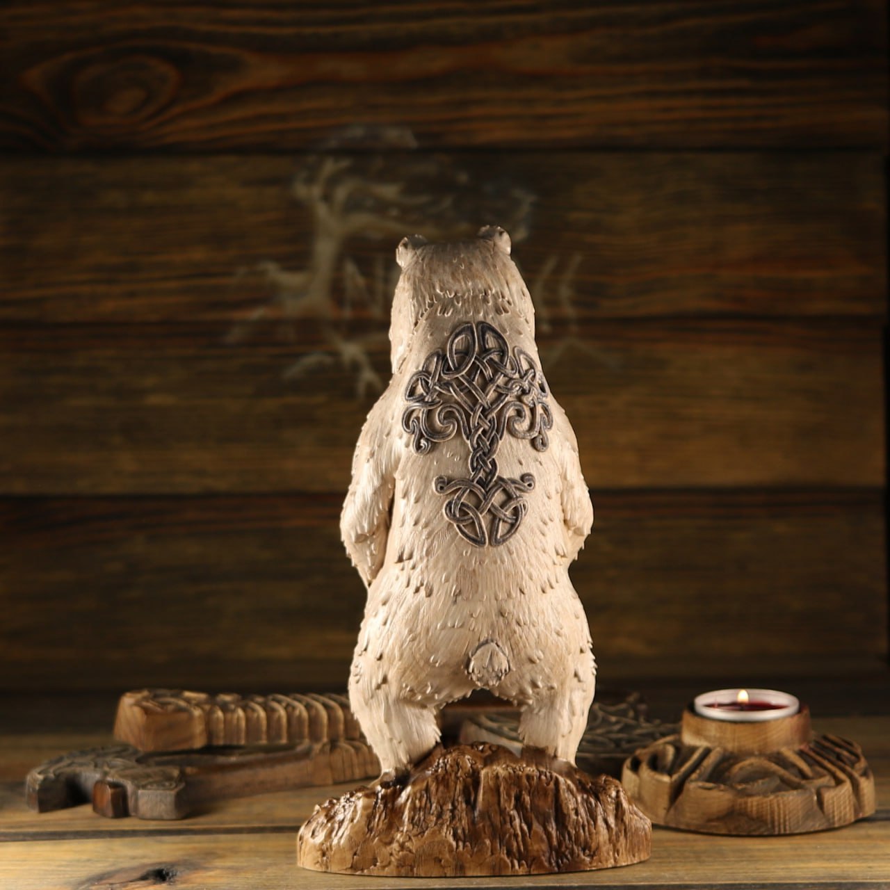 Carving Viking Bear Statue Artio - Wooden Viking Statue