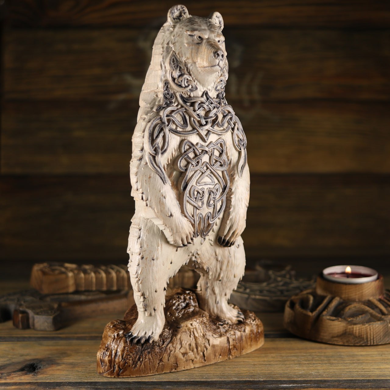 Carving Viking Bear Statue Artio - Wooden Viking Statue