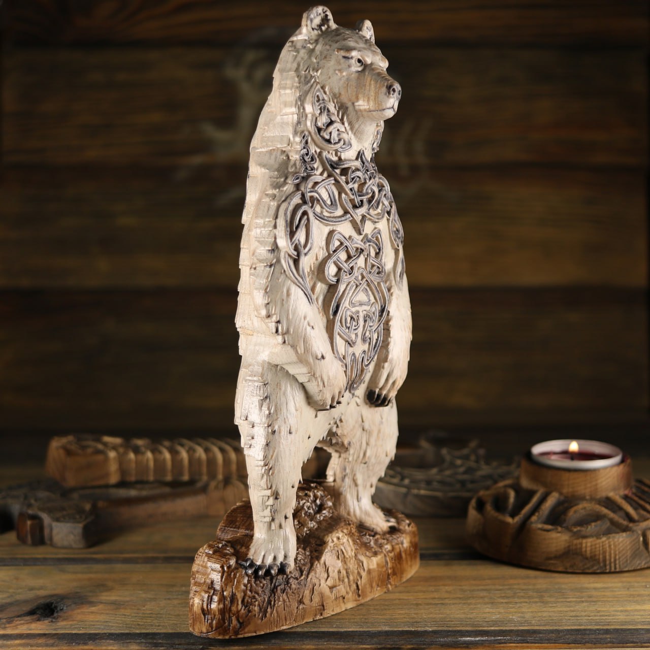 Carving Viking Bear Statue Artio - Wooden Viking Statue