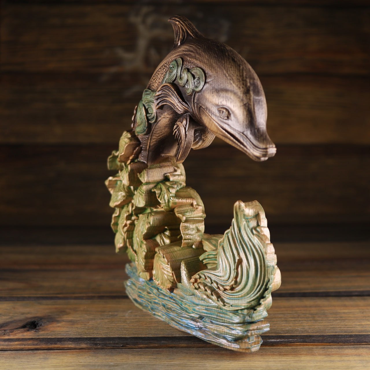 Handmade Wooden Dolphin Statue Carving | Beautiful Decorative Piece