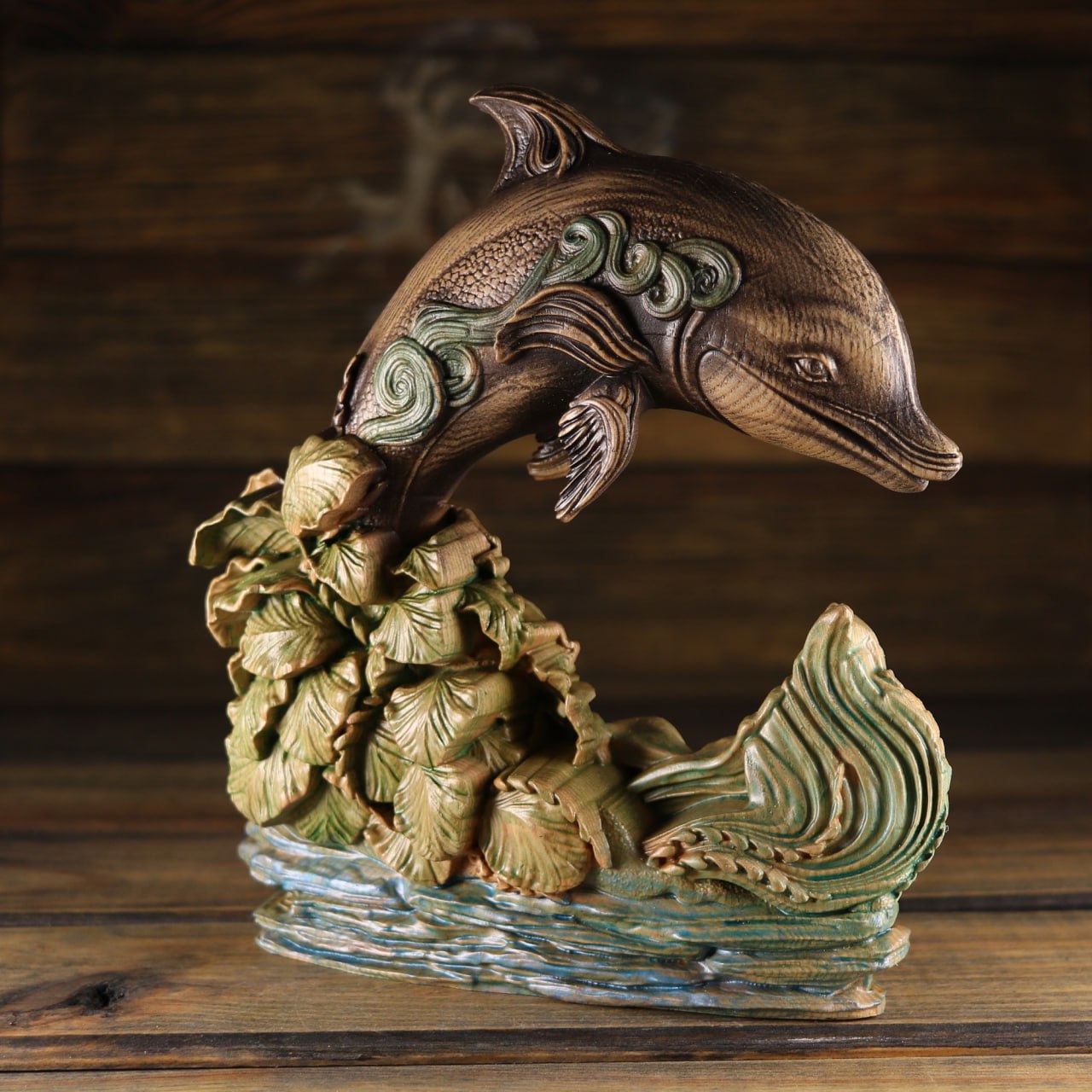 Handmade Wooden Dolphin Statue Carving | Beautiful Decorative Piece