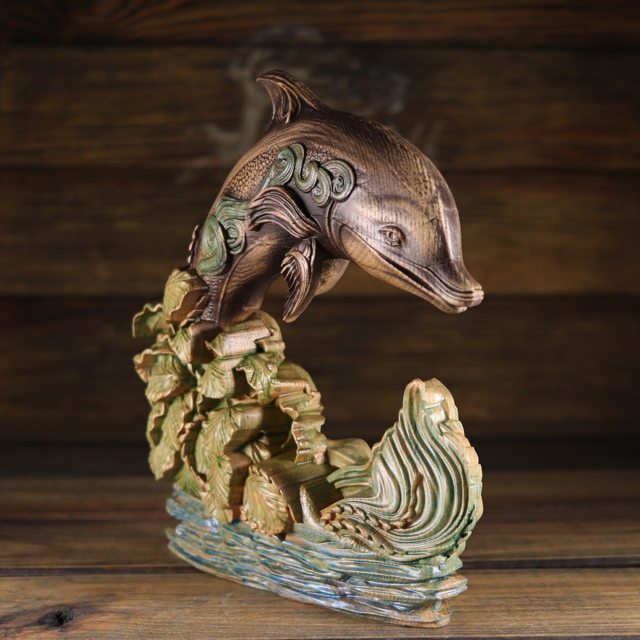 Handmade Wooden Dolphin Statue Carving | Beautiful Decorative Piece