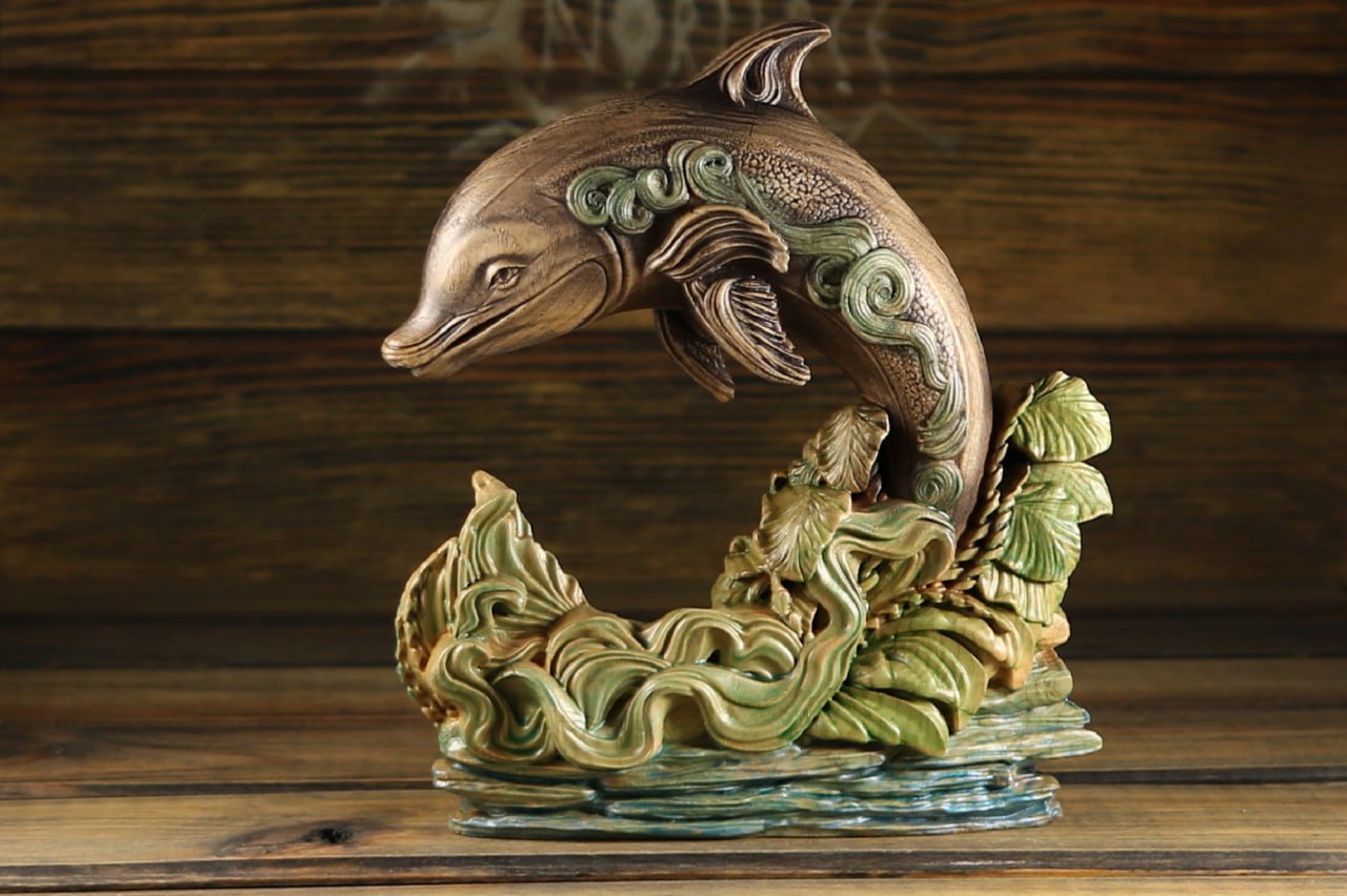 Handmade Wooden Dolphin Statue Carving | Beautiful Decorative Piece