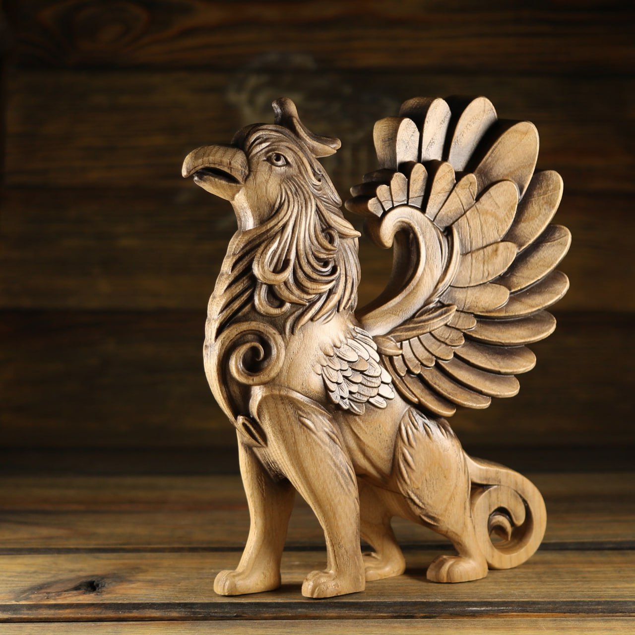 Embrace the Mystique of the Wooden Griffin Statue
