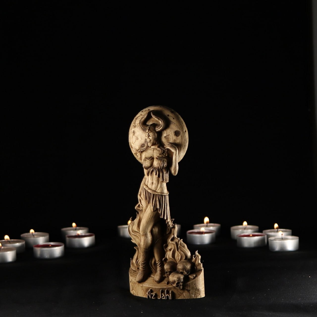 Exquisite Handmade Wooden Az Jahi Statue: Symbol of Zoroastrianism