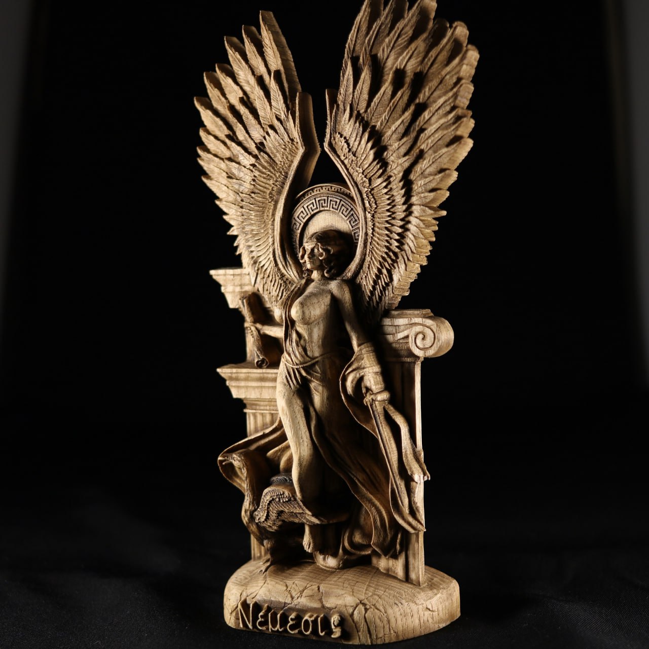 Nemesis: Handmade Wooden Statue Carving of the Greek Goddess of Vengeance