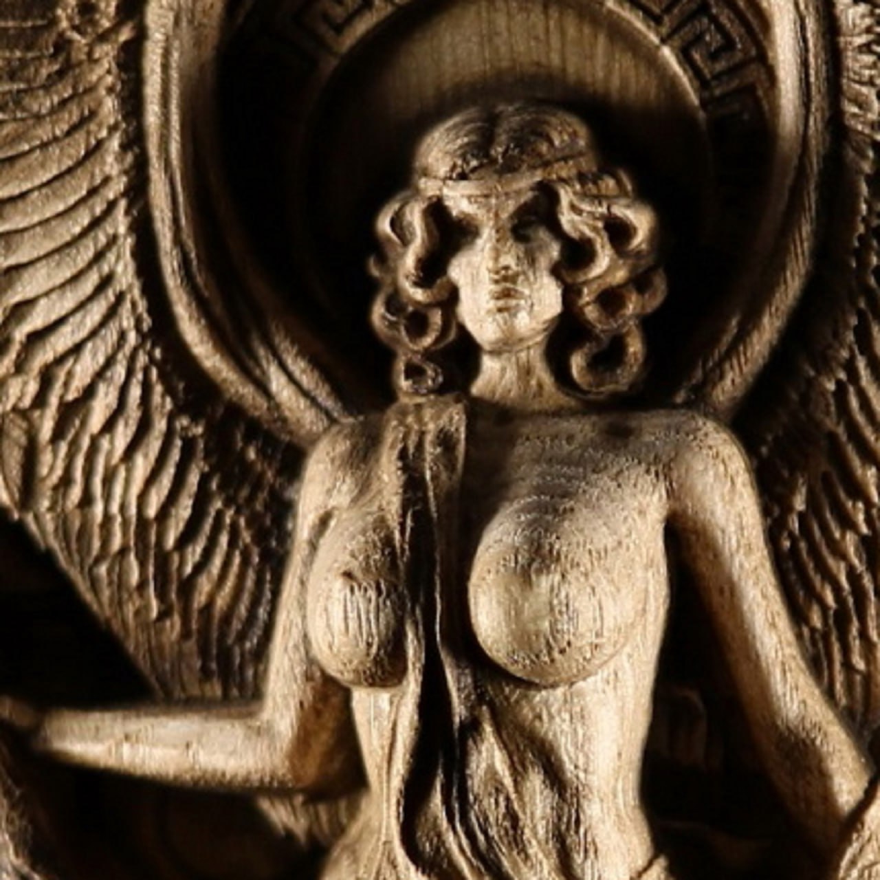 Nemesis: Handmade Wooden Statue Carving of the Greek Goddess of Vengeance