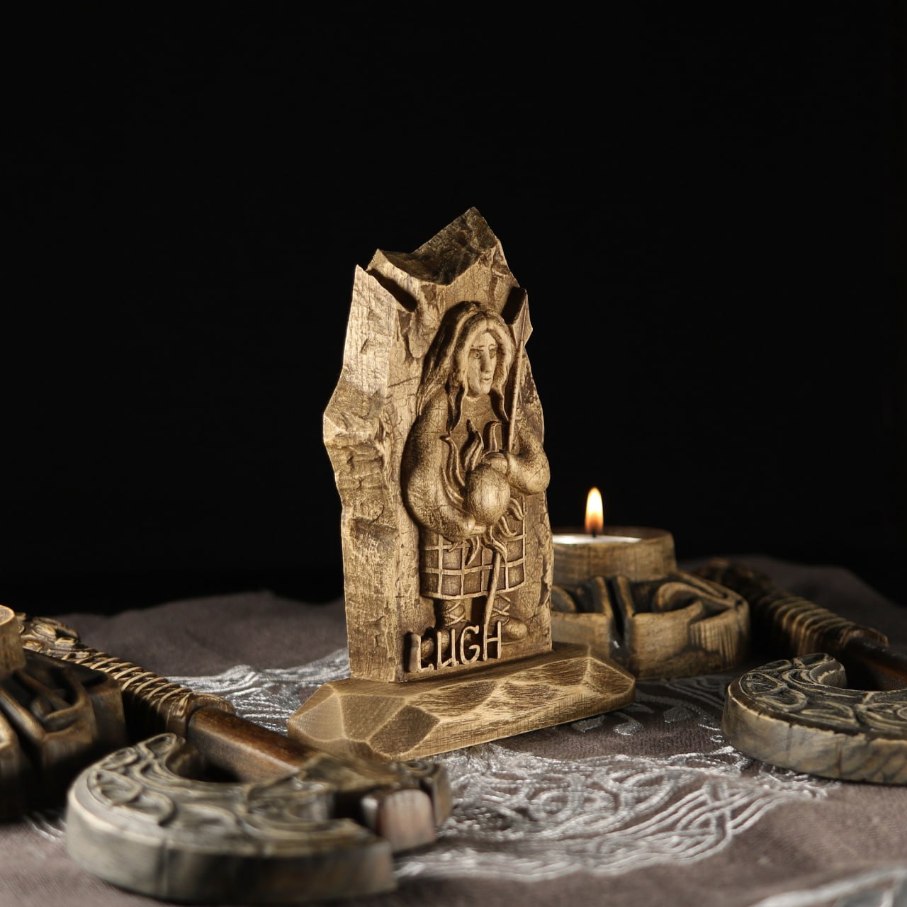 Handmade Wooden Statue Carving of Lugh, the God of Light and Crafts